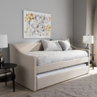 Baxton Studio CF8755-Beige-Day Bed Barnstorm Modern and Contemporary Beige Fabric Upholstered Daybed with Guest Trundle Bed